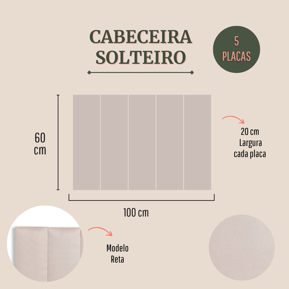Cabeceira Solteiro Estofada Para Cama Box Kit 5 Placas Adesivas - Modelo Reta Suede Off White