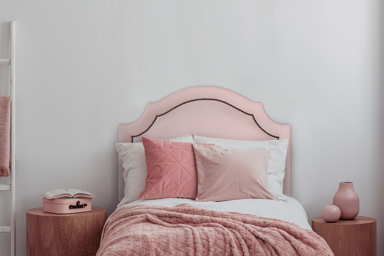 Cabeceira Solteiro Provençal 90x60cm Courino Rosa - Tachas Fumê