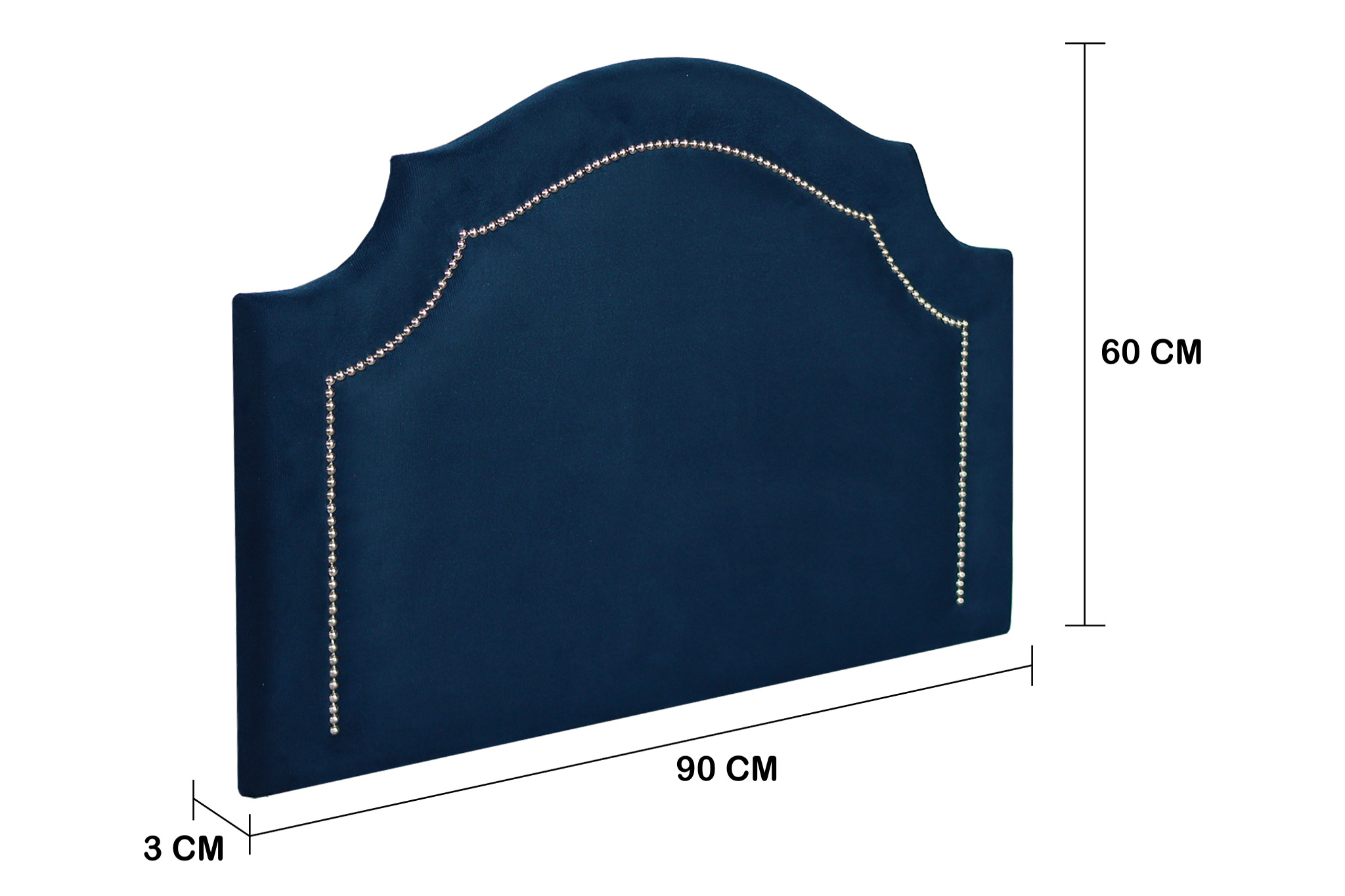 Cabeceira Solteiro Provençal 90x60cm Veludo Azul - Tachas Prata