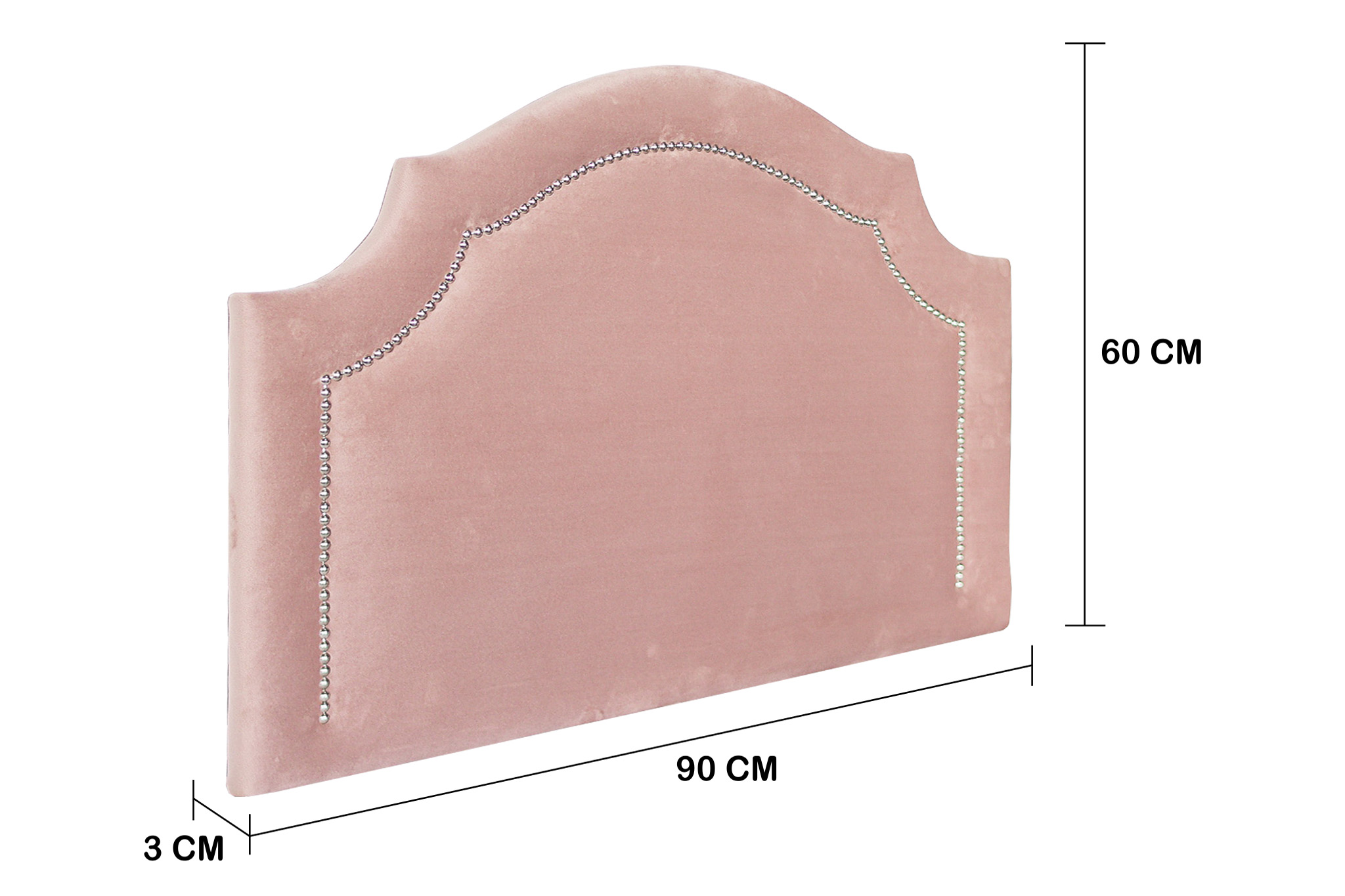 Cabeceira Solteiro Provençal 90x60cm Veludo Rosê - Tachas Prata