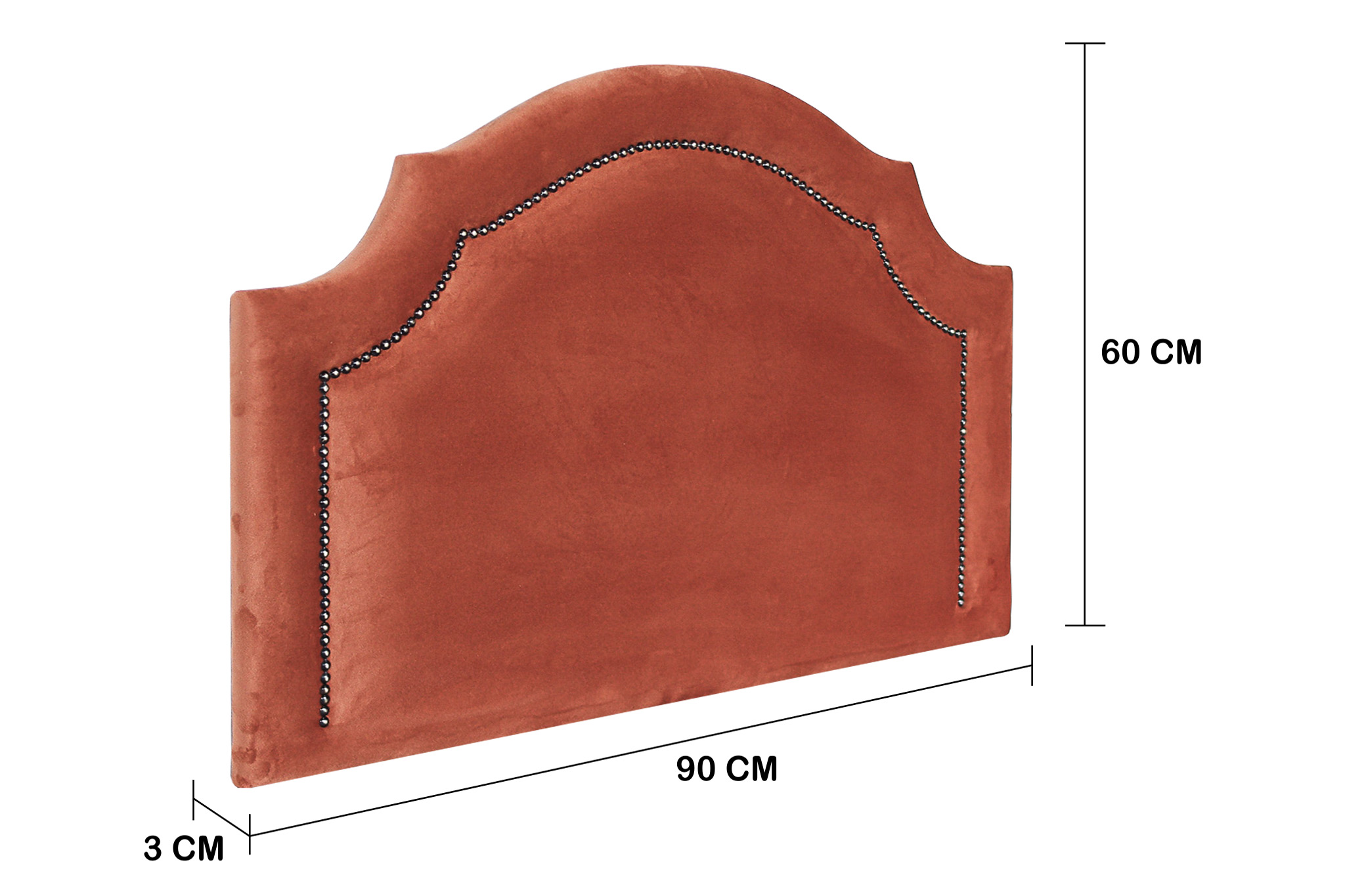 Cabeceira Solteiro Provençal 90x60cm Veludo Terracota - Tachas Fumê