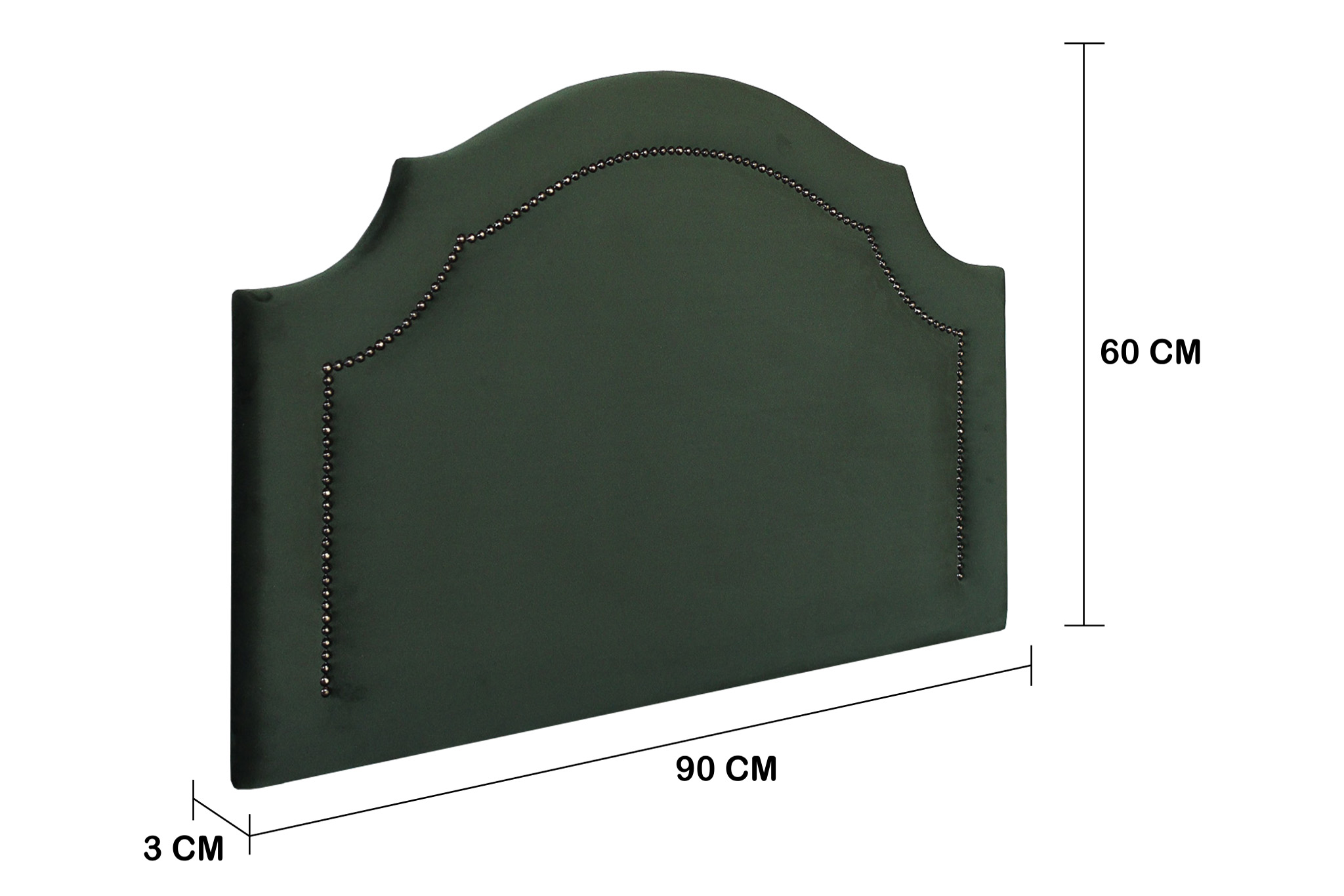 Cabeceira Solteiro Provençal 90x60cm Veludo Verde - Tachas Fumê