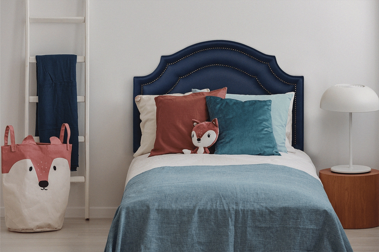 Cabeceira Solteiro Provençal Dupla 90x60 Courino Azul - Tachas Fumê