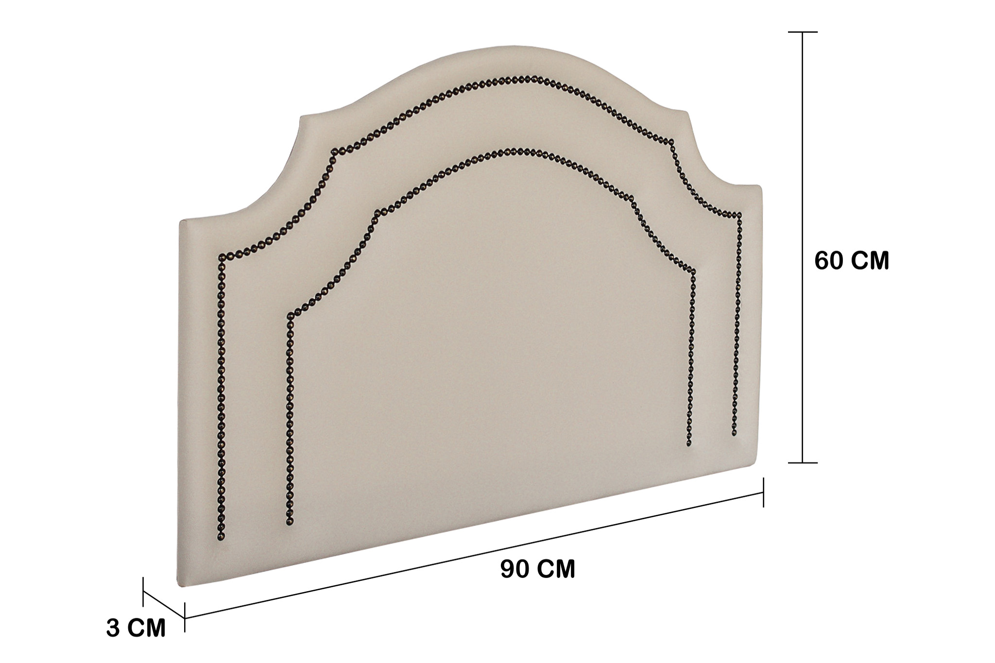 Cabeceira Solteiro Provençal Dupla 90x60 Courino Off White - Tachas Fumê