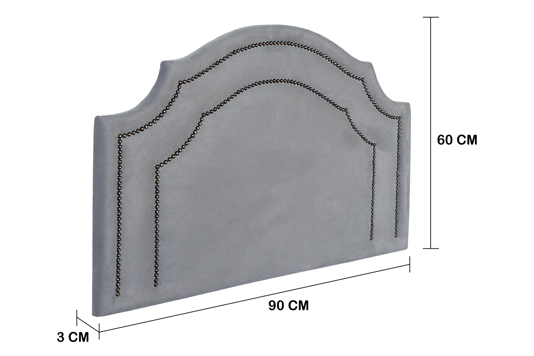 Cabeceira Solteiro Provençal Dupla 90x60 Suede Cinza - Tachas Fumê