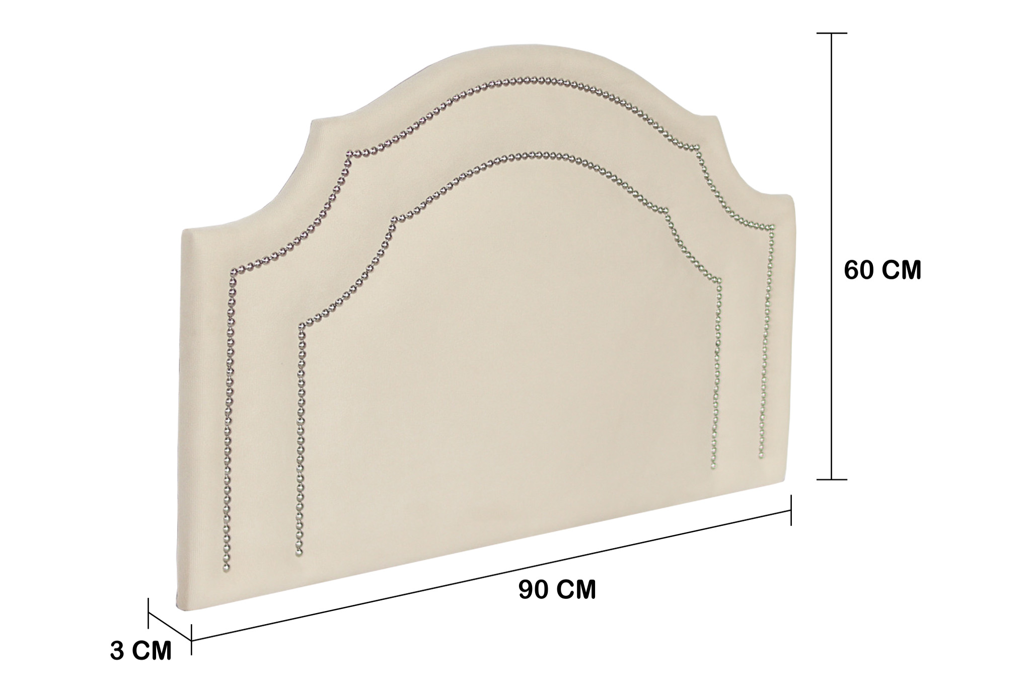 Cabeceira Solteiro Provençal Dupla 90x60 Suede Off White - Tachas Prata