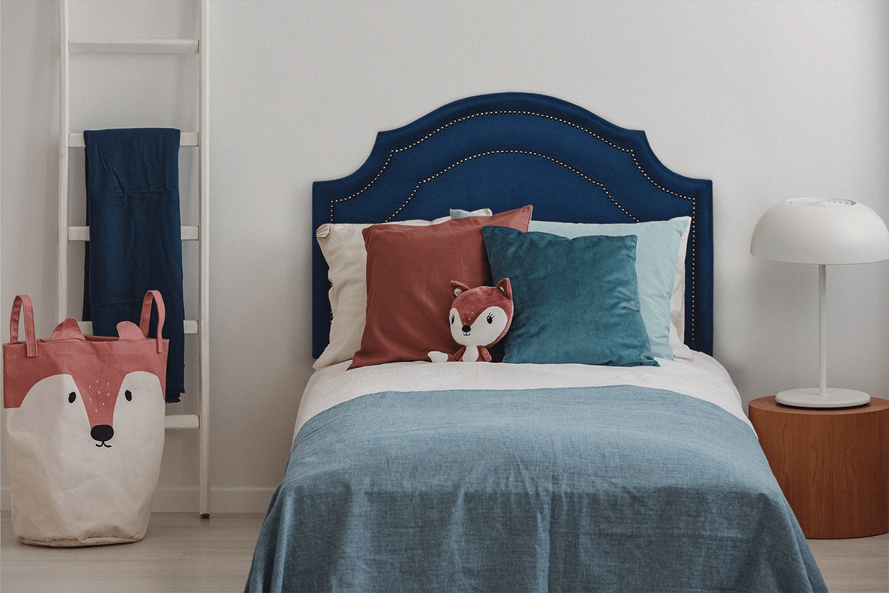 Cabeceira Solteiro Provençal Dupla 90x60 Veludo Azul - Tachas Fumê