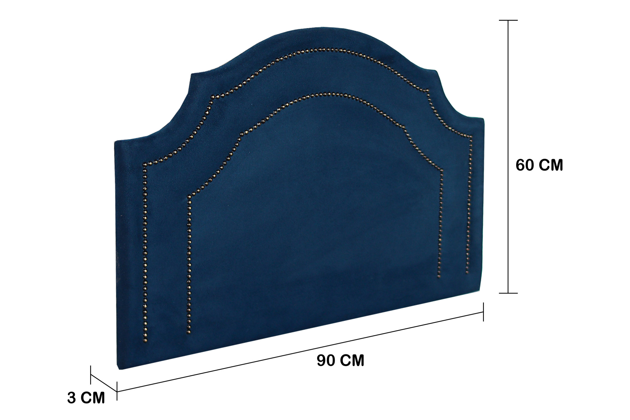 Cabeceira Solteiro Provençal Dupla 90x60 Veludo Azul - Tachas Fumê