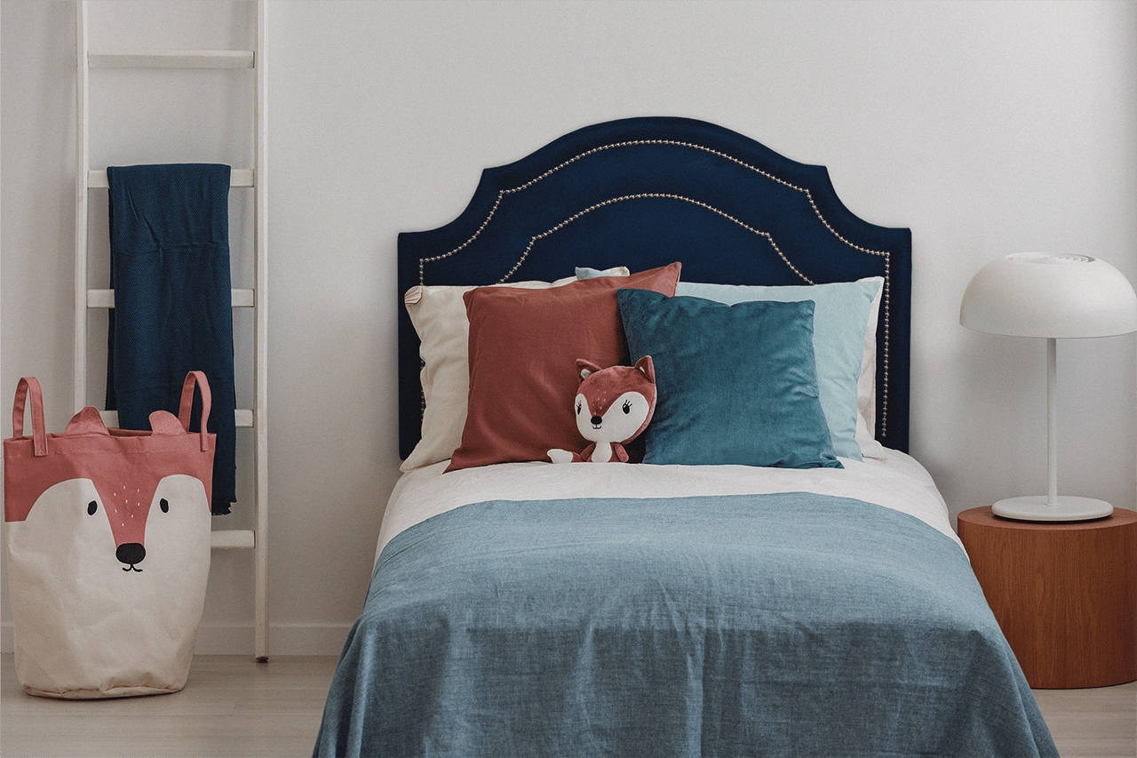 Cabeceira Solteiro Provençal Dupla 90x60 Veludo Azul - Tachas Prata