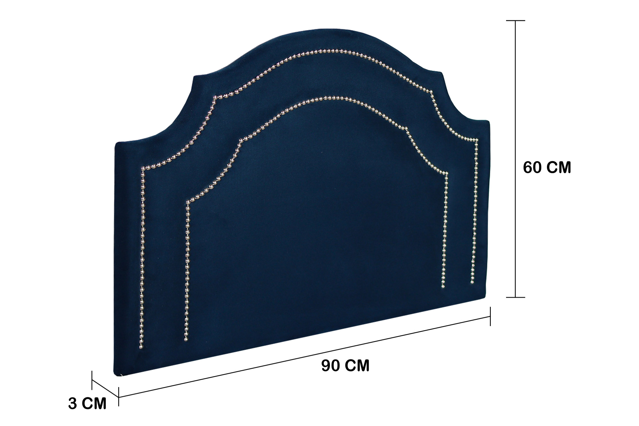 Cabeceira Solteiro Provençal Dupla 90x60 Veludo Azul - Tachas Prata