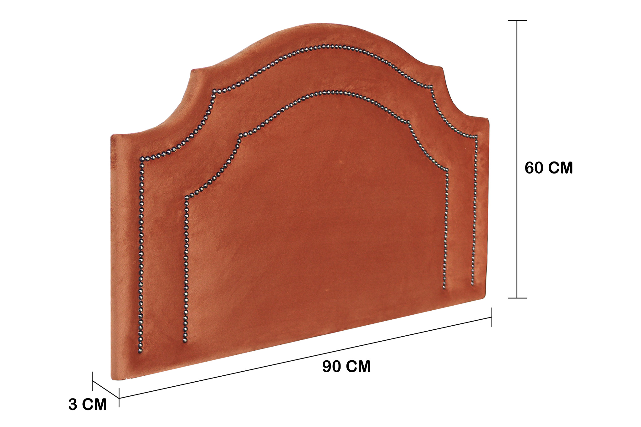 Cabeceira Solteiro Provençal Dupla 90x60 Veludo Terracota - Tachas Fumê