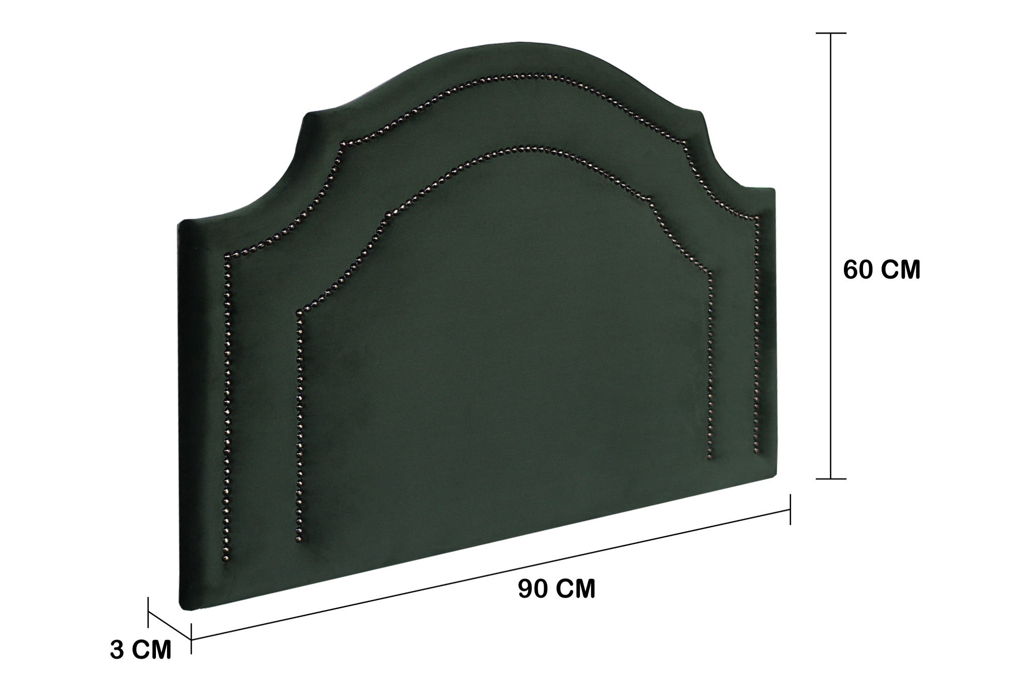 Cabeceira Solteiro Provençal Dupla 90x60 Veludo Verde - Tachas Fumê