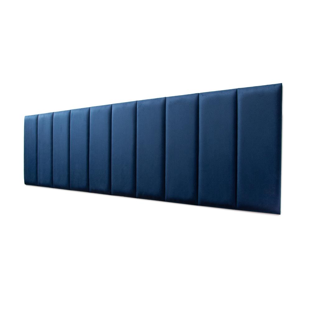 Placas Cabeceira Modulada Reta Adesiva King Estofada 200cm x 60cm Kit 10 Placas - Veludo Azul