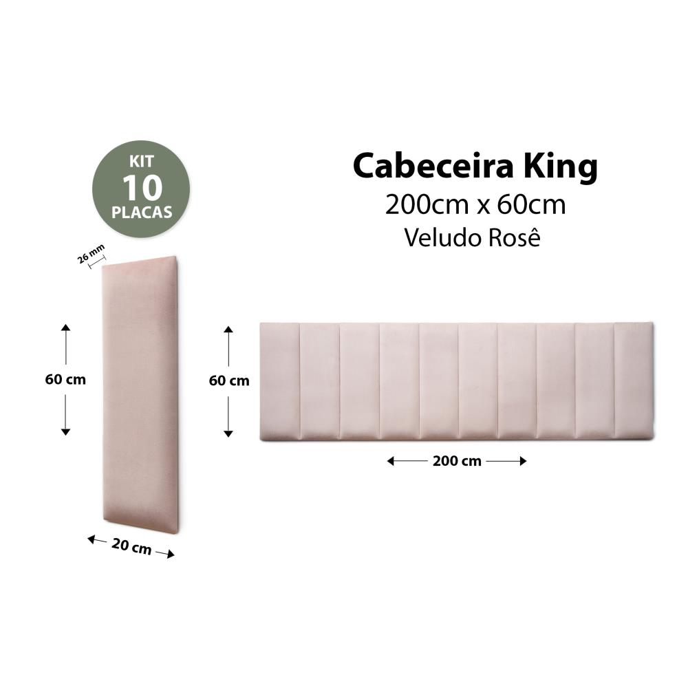 Placas Cabeceira Modulada Reta Adesiva King Estofada 200cm x 60cm Kit 10 Placas - Veludo Nude