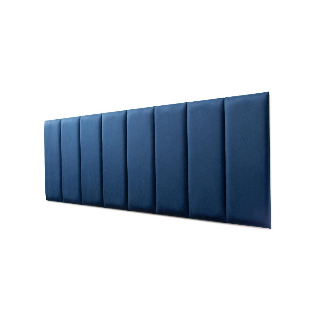 Placas Cabeceira Modulada Reta Adesiva Queen Estofada 160cm x 60cm Kit 8 Placas - Veludo Azul