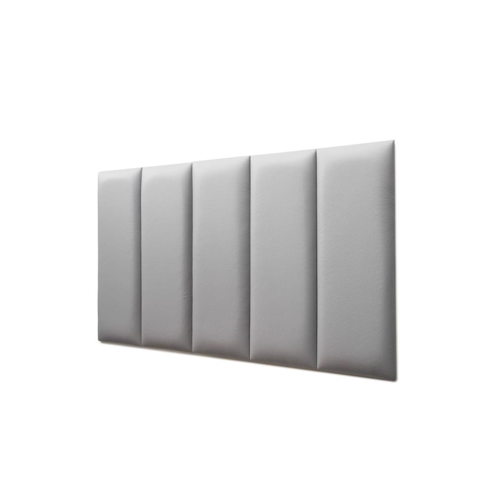Placas Cabeceira Modulada Reta Adesiva Solteiro Estofada 100cm x 60cm Kit 5 Placas - Courino Cinza