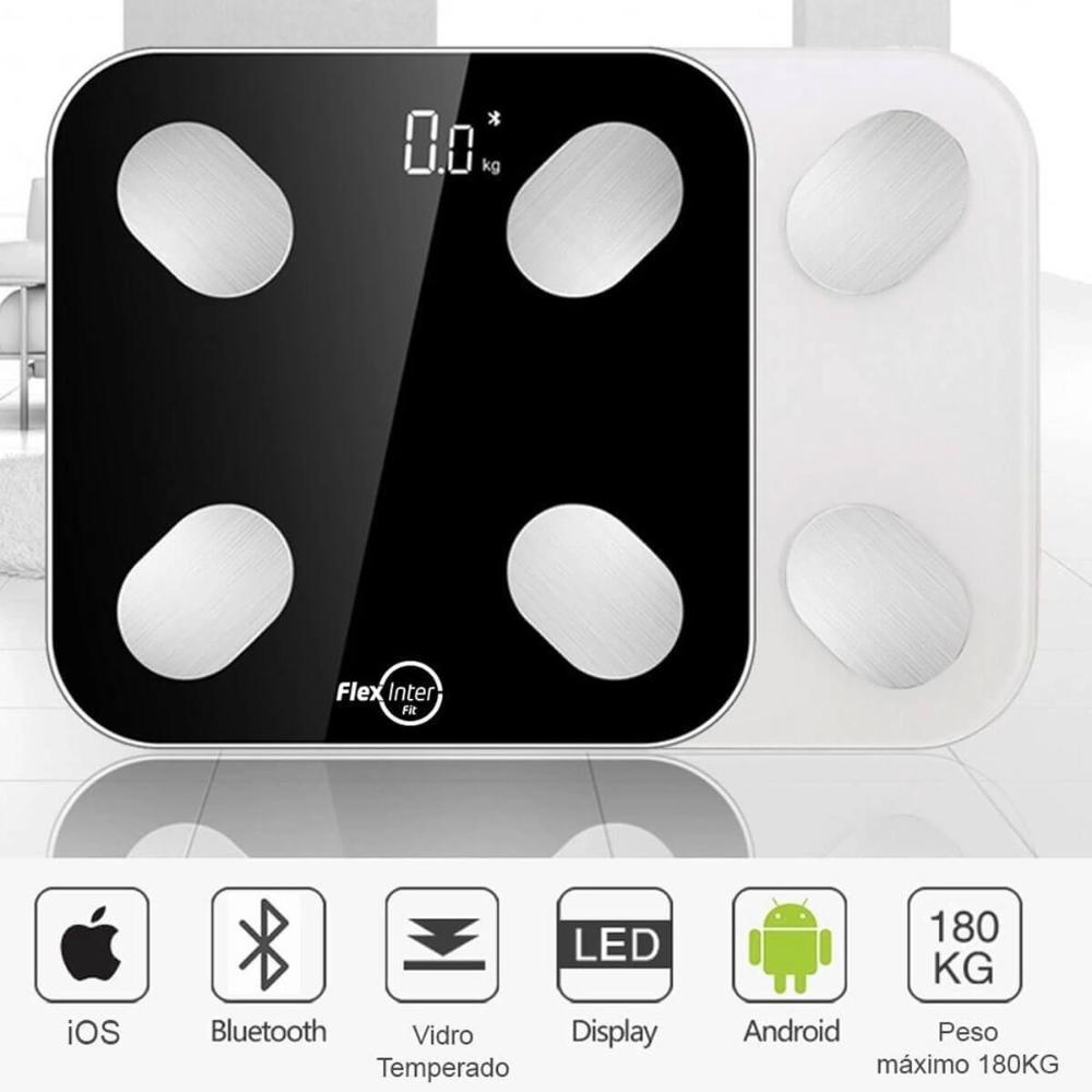 Balança Digital Bioimpedância Smart 180kg App Android e IOS Preto FlexInter