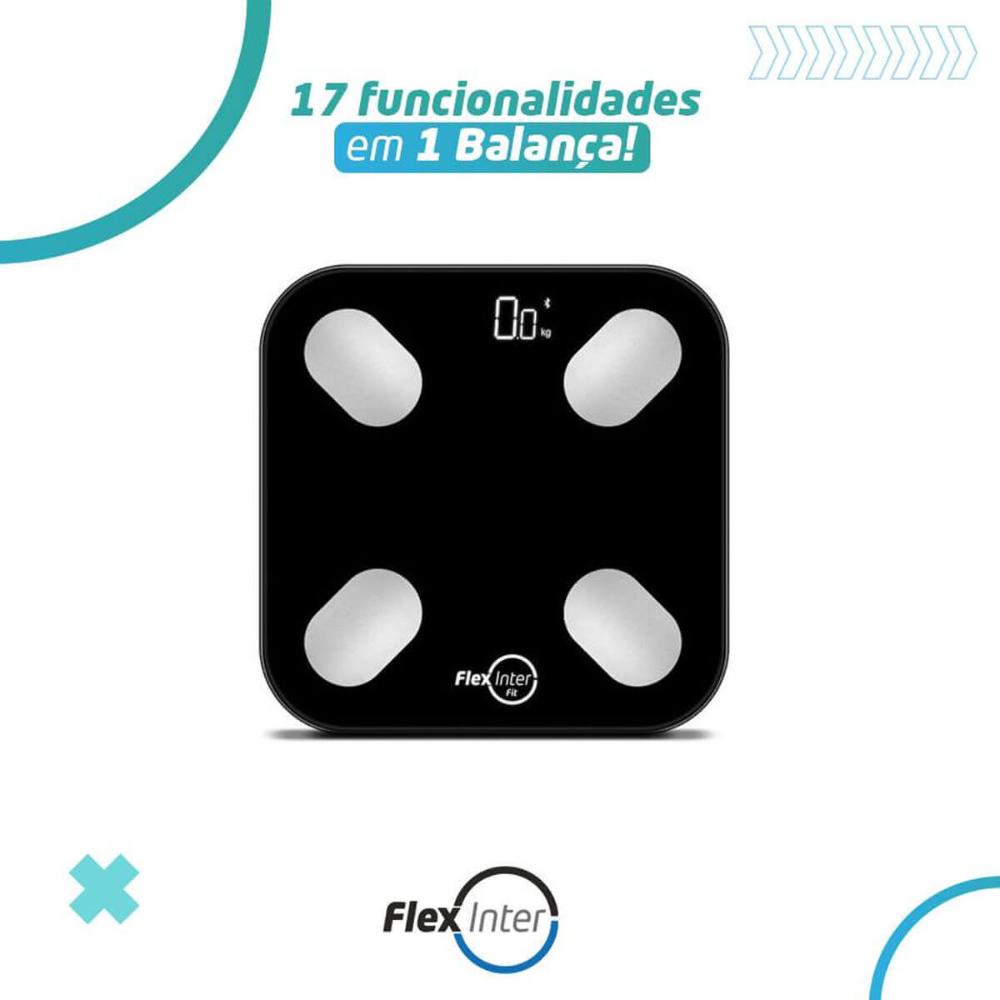Balança Digital Bioimpedância Smart 180kg App Android e IOS Preto FlexInter