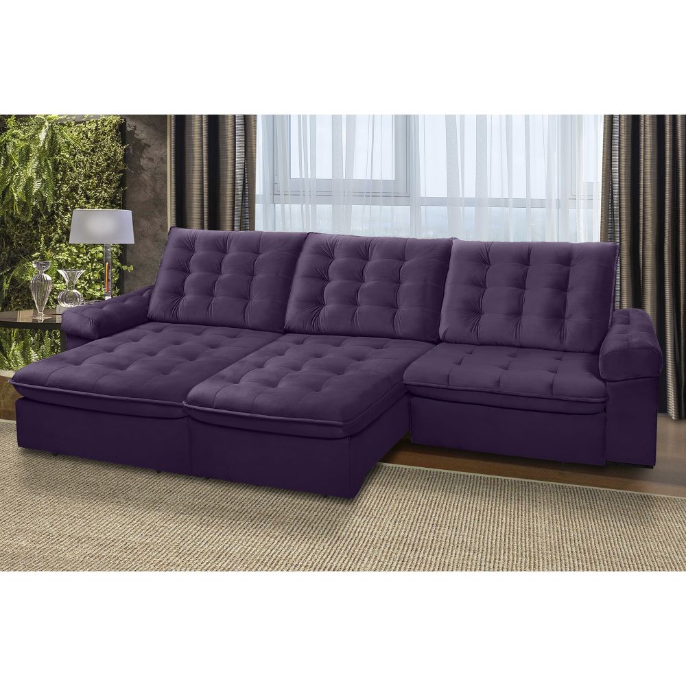 Sofá LION 5 Lugares 2,60 metros Veludo - 25 Roxo