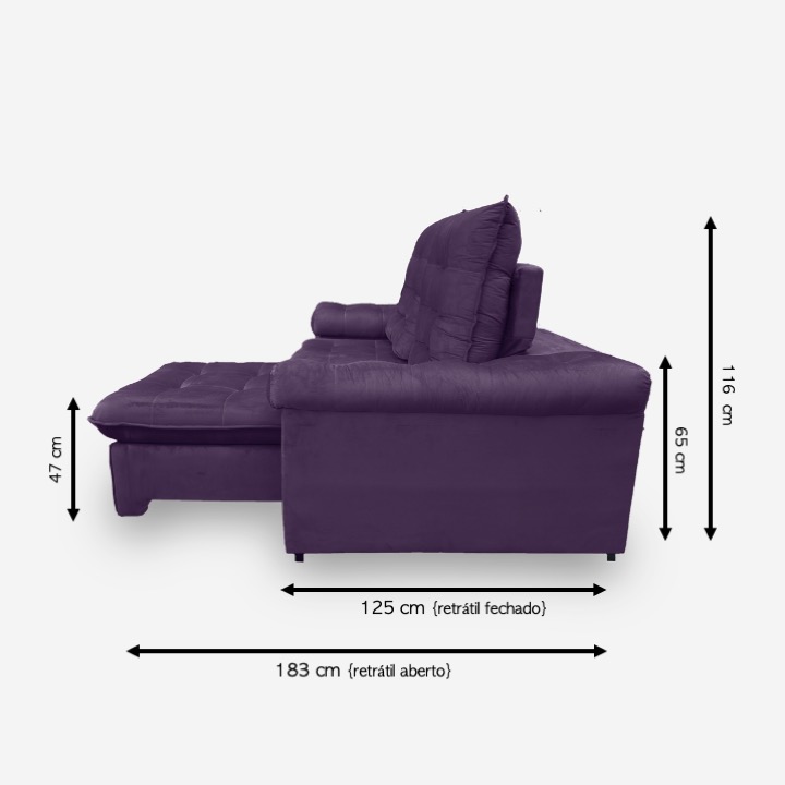 Sofá LION 5 Lugares 2,60 metros Veludo - 25 Roxo