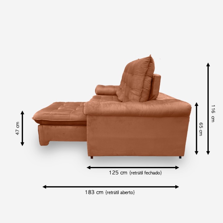 Sofá LION 5 Lugares 2,70 metros Veludo - 20 Terracota