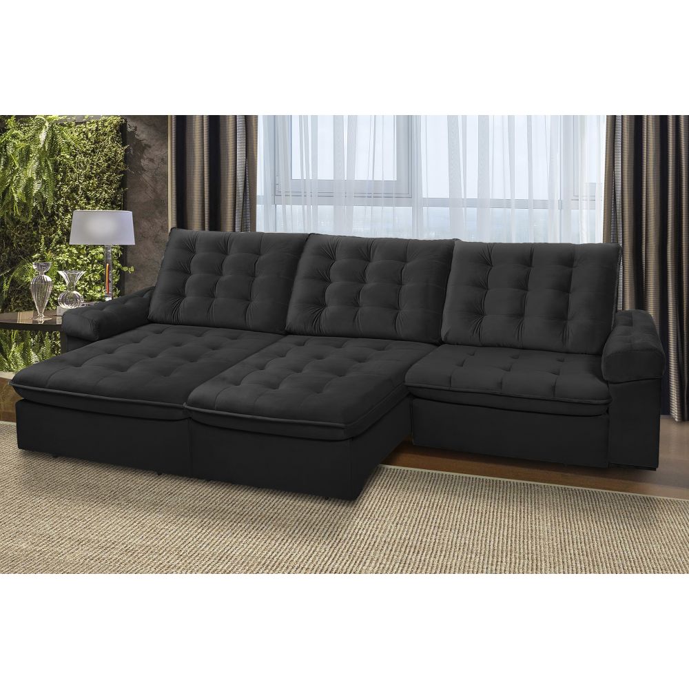 Sofá LION 6 Lugares 2,90 metros Veludo - 13 Preto
