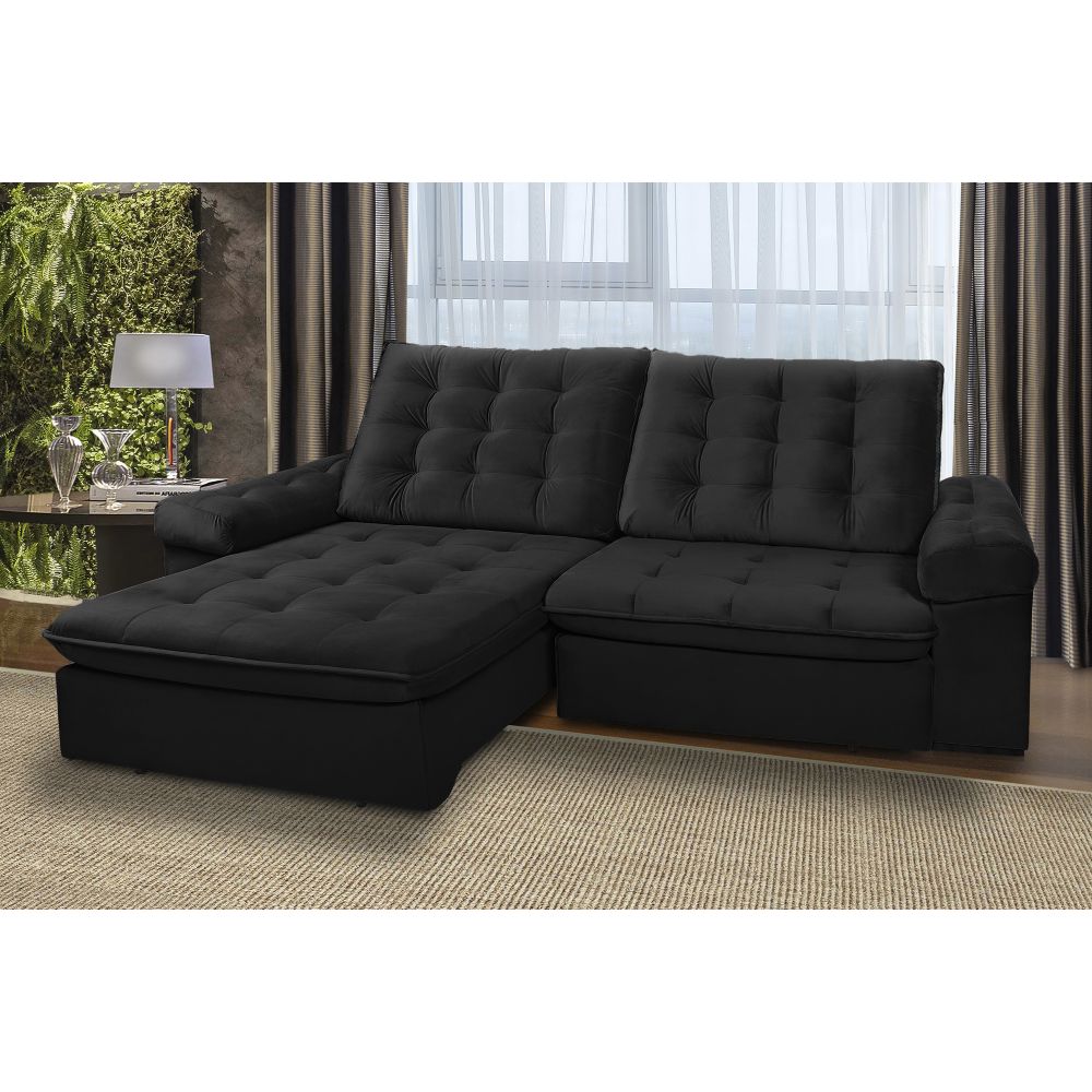Sofá LION 6 Lugares 2,90 metros Veludo - 13 Preto