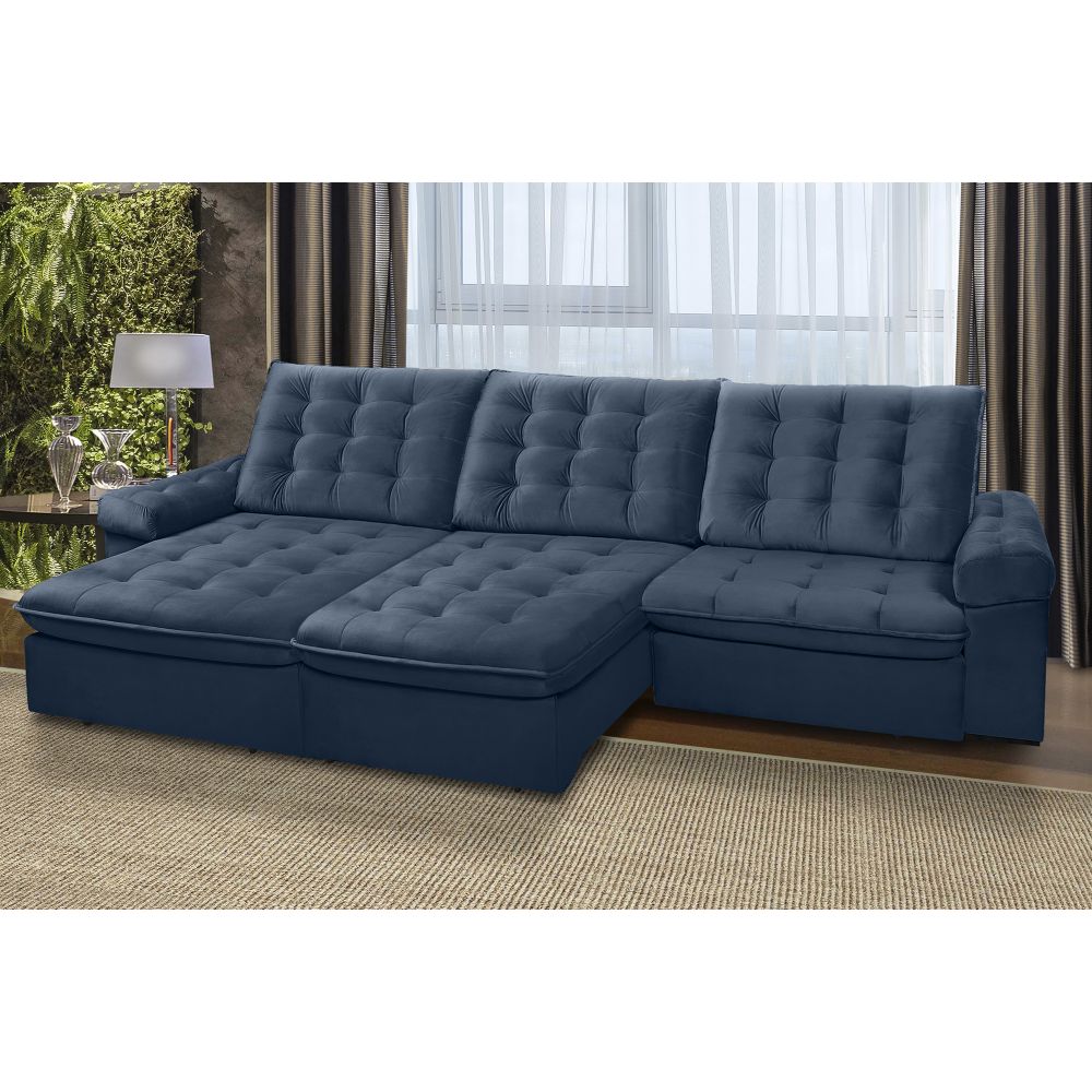 Sofá LION 6 Lugares 2,90 metros Veludo - 24 Azul Marinho