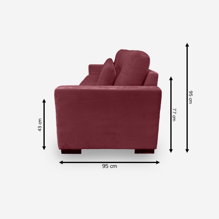 Sofá Living IDEA 3 Lugares 2,00 metros Veludo - 22 Bordo
