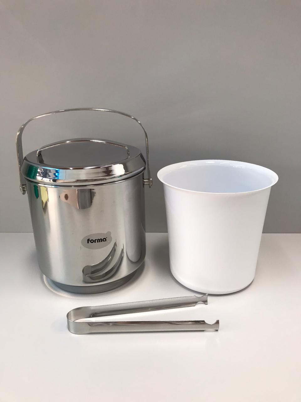 Balde de gelo Inox com tampa pinça e container removivel 2,3L Forma 807909 