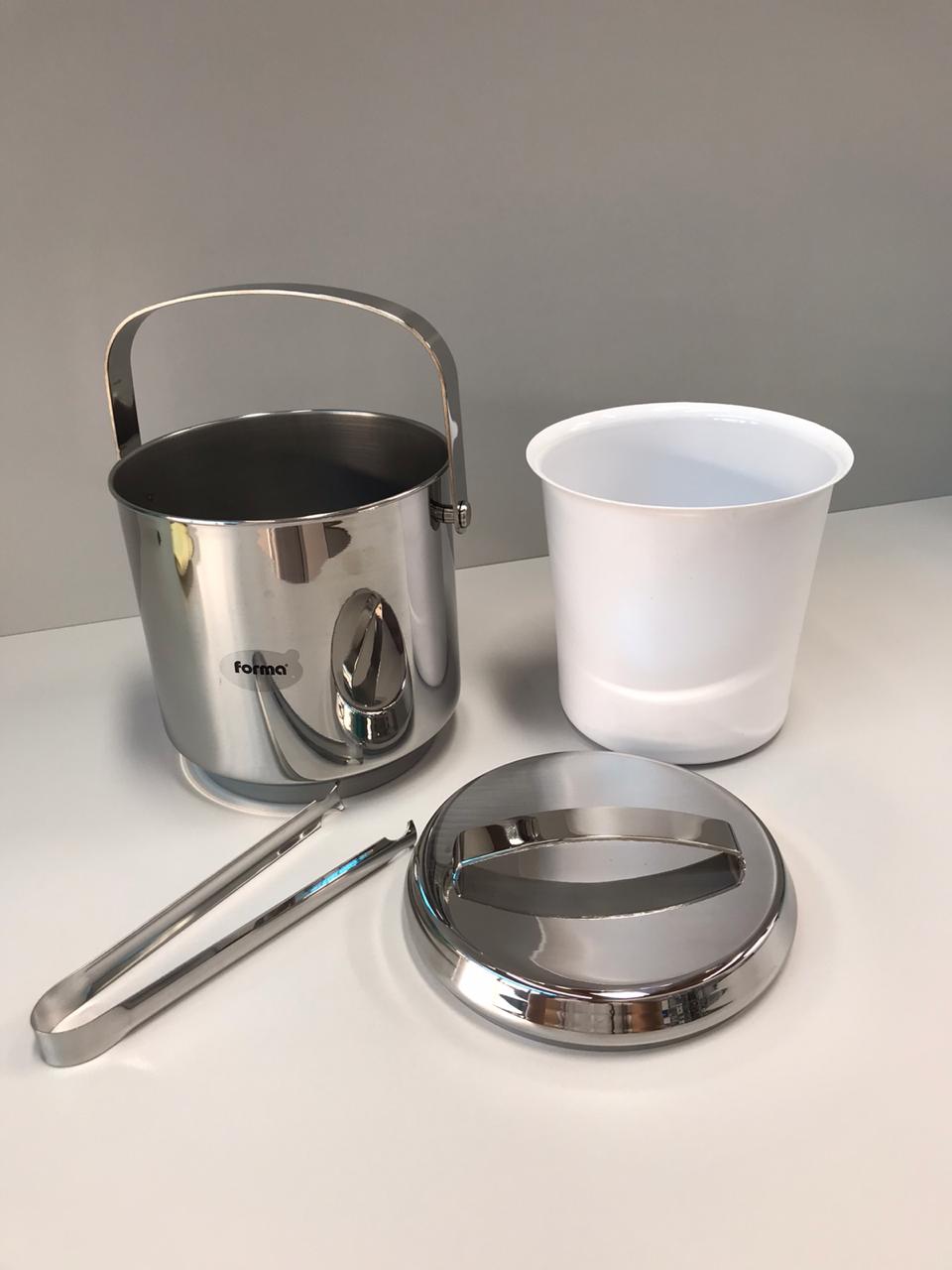Balde de gelo Inox com tampa pinça e container removivel 2,3L Forma 807909 