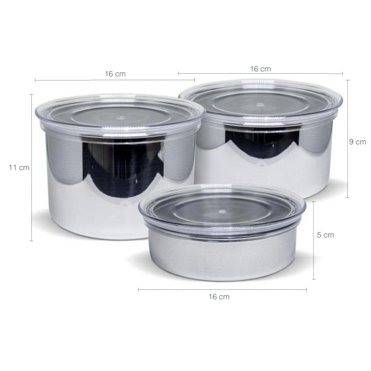Conjunto 3 Potes Herméticos Redondos Aço Inox Com Tampa Vision Forma