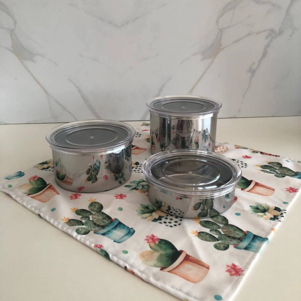 Conjunto 3 Potes Herméticos Redondos Aço Inox Com Tampa Vision Forma