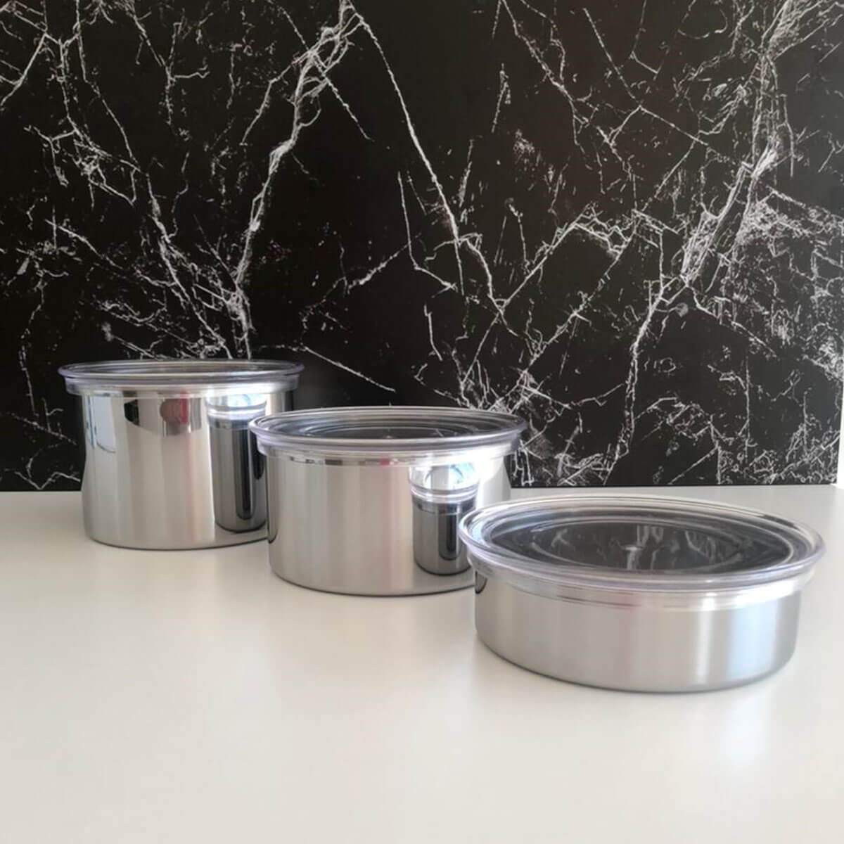 Conjunto 3 Potes Herméticos Redondos Aço Inox Com Tampa Vision Forma