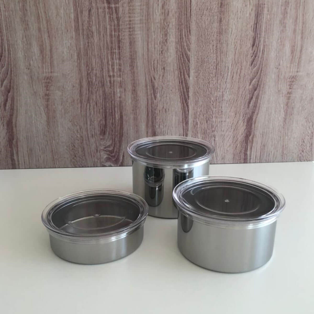 Conjunto 3 Potes Herméticos Redondos Aço Inox Com Tampa Vision Forma