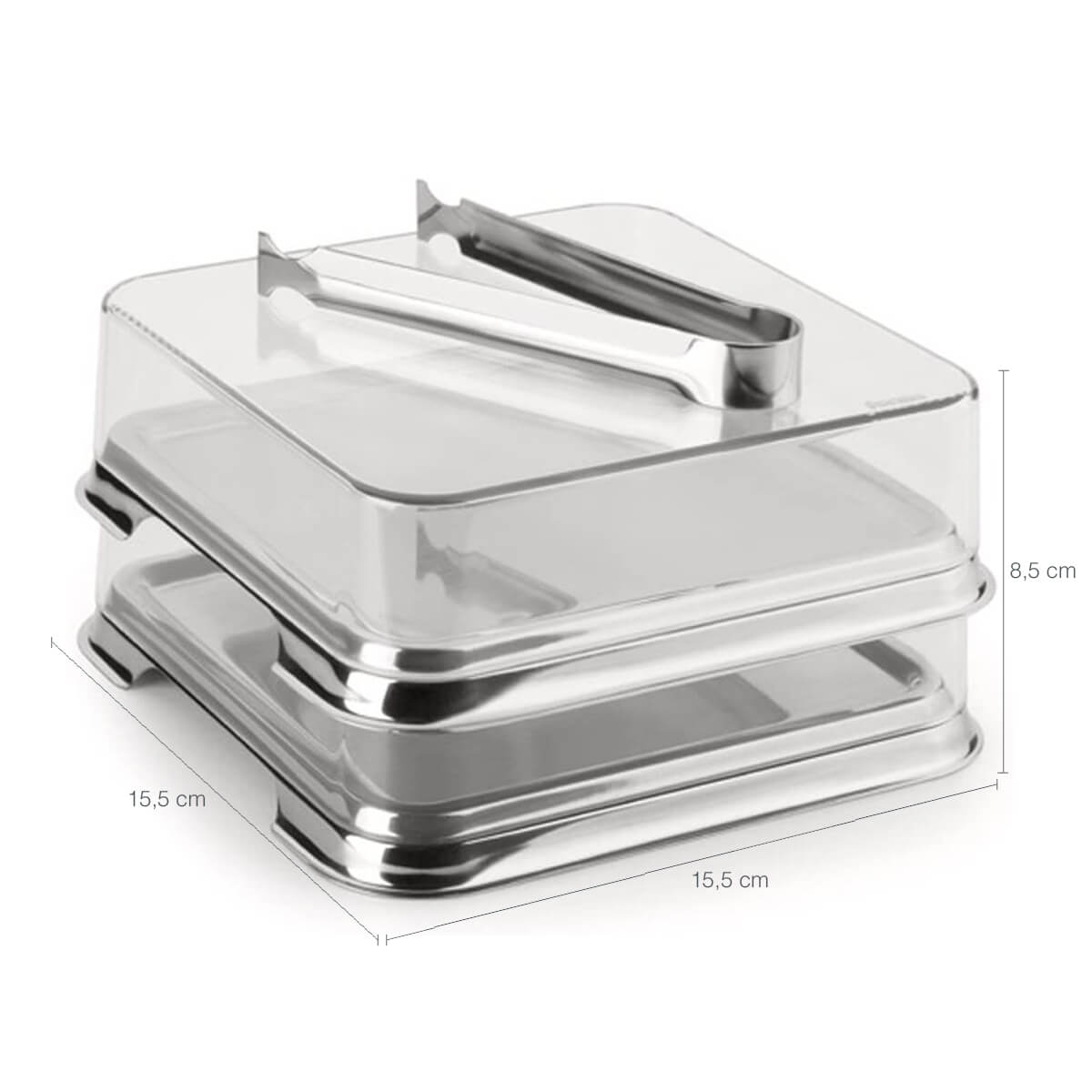 Kit Porta Pão Porta Frios e Porta Bolo Aço Inox Tampas Transparentes Vision Forma