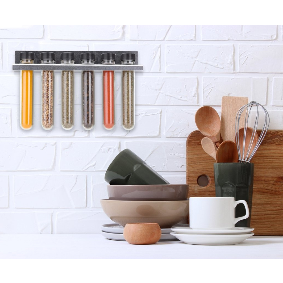 Porta Condimentos Plástico Com Suporte De Parede Cozinha Com 6 Tubetes Para Temperos Forma