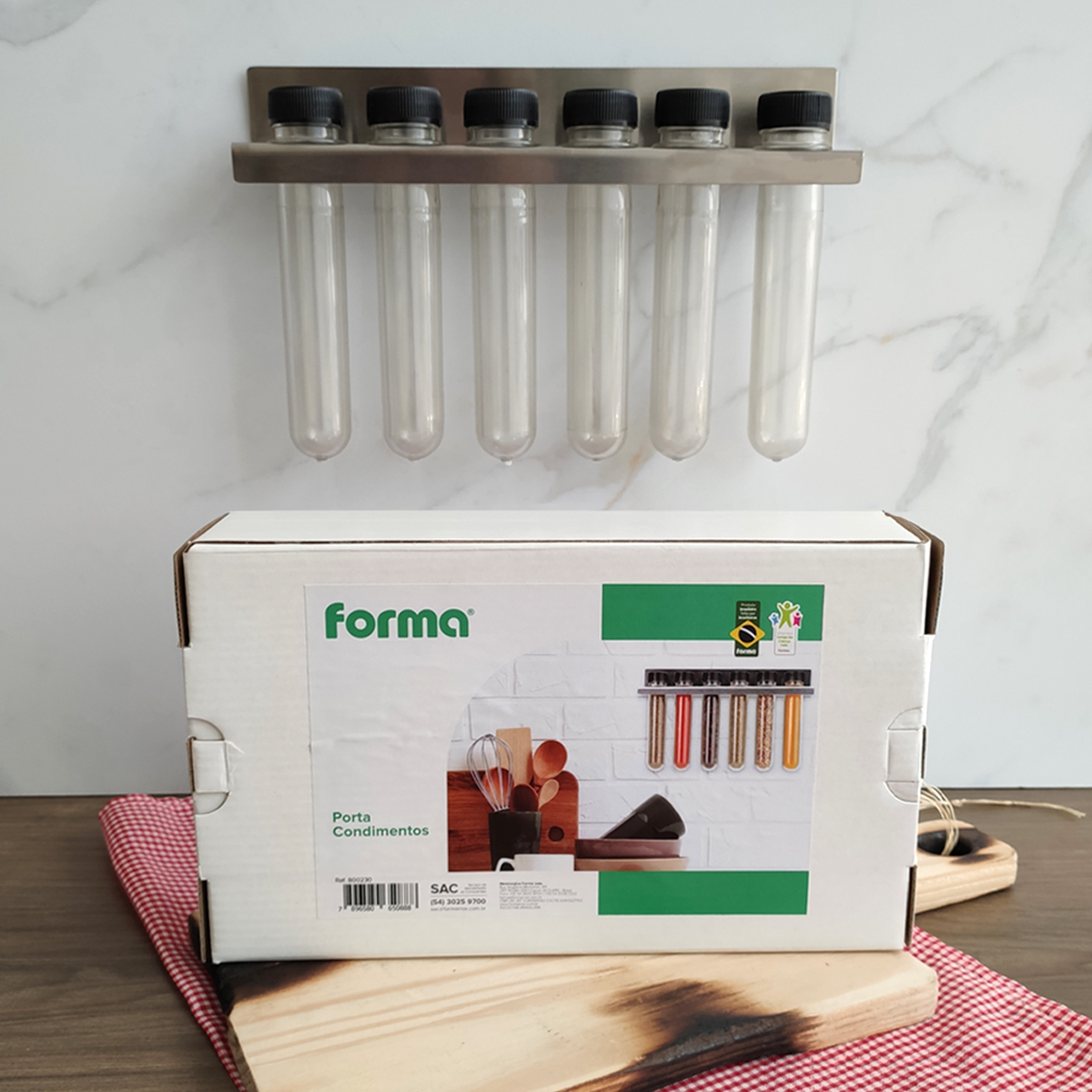 Porta Condimentos Plástico Com Suporte De Parede Cozinha Com 6 Tubetes Para Temperos Forma