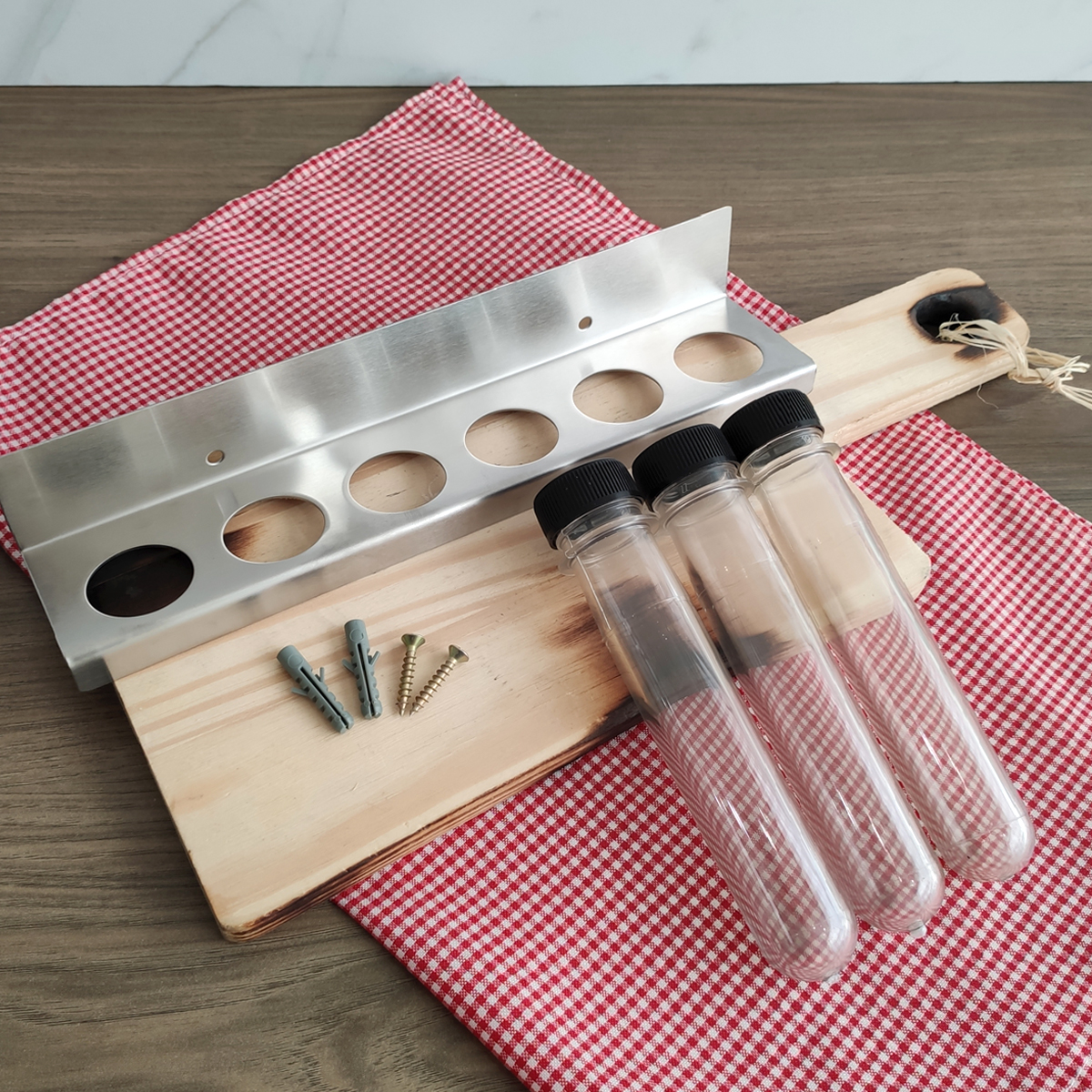 Porta Condimentos Plástico Com Suporte De Parede Cozinha Com 6 Tubetes Para Temperos Forma