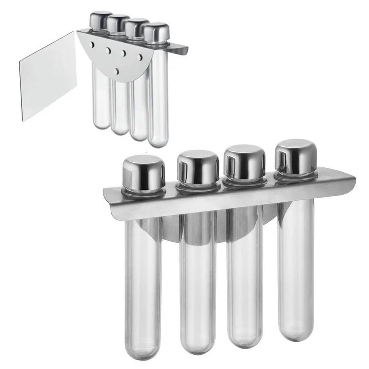 Porta Temperos Organizador Magnético Aço Inox 4 Potes Plásticos Forma