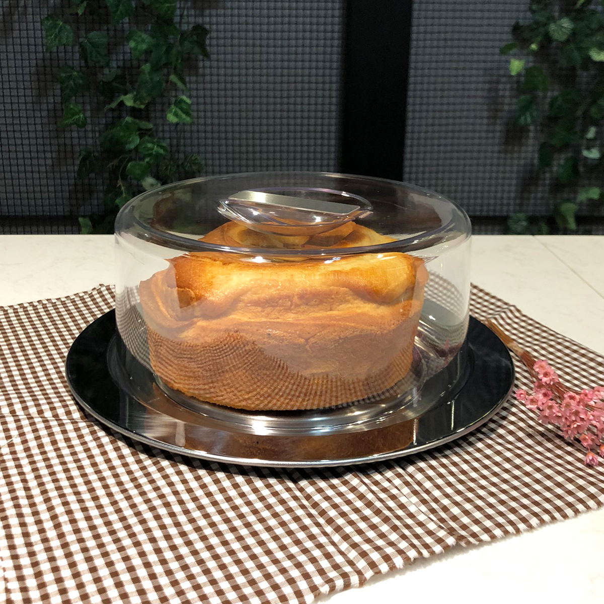 Prato Para Queijo 25cm Porta Bolo Aço Inox Tampa Transparente Vision