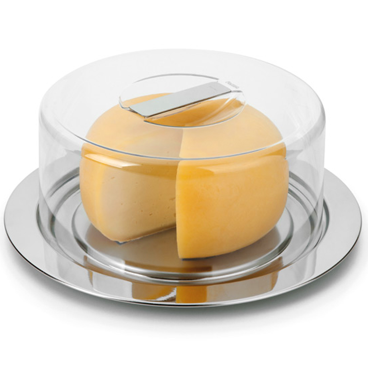 Prato Para Queijo 25cm Porta Bolo Aço Inox Tampa Transparente Vision