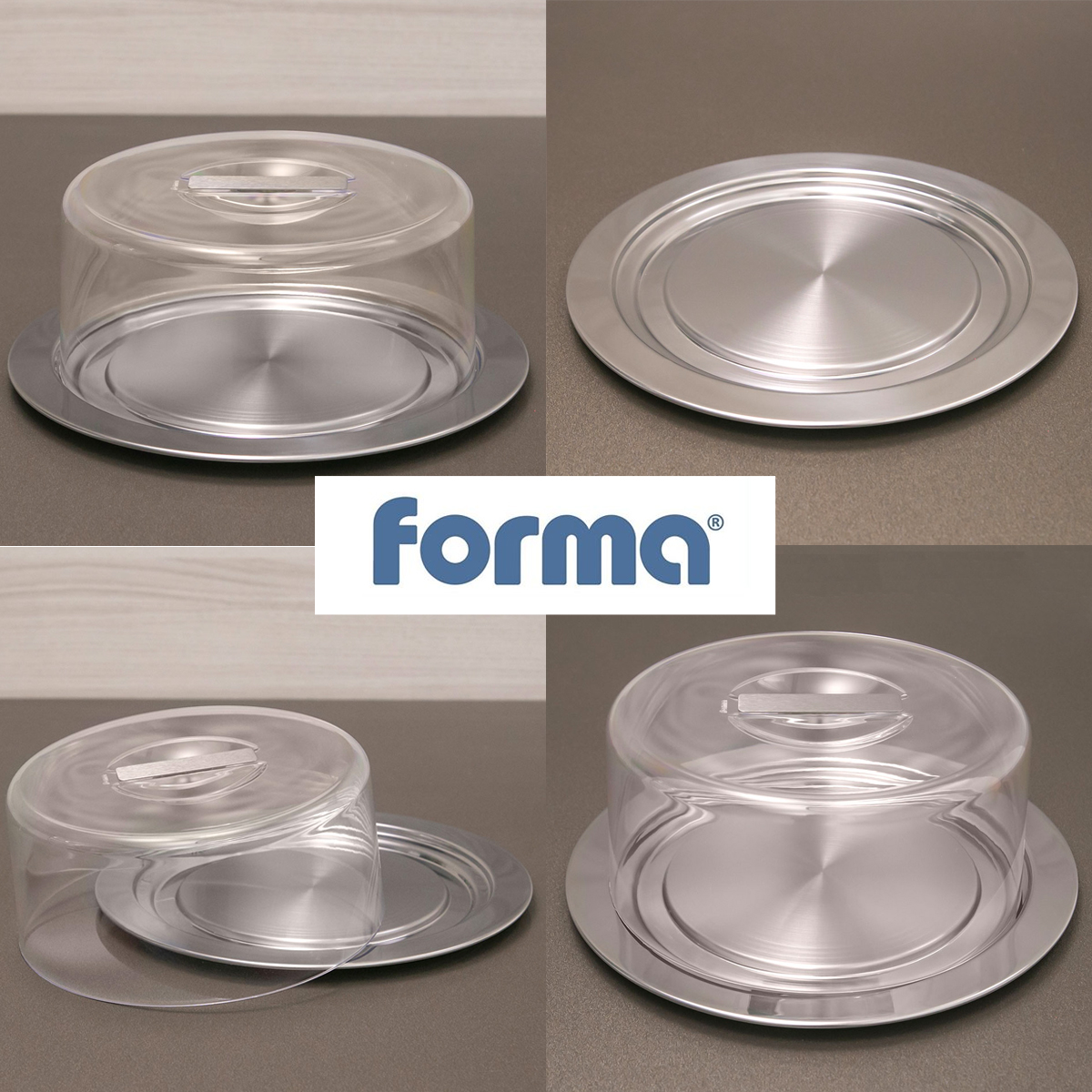 Prato Para Queijo 25cm Porta Bolo Aço Inox Tampa Transparente Vision
