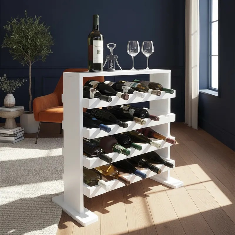 Adega Decorativa Piso Prateleira para Vinhos e Bebidas 20 garrafas - Branco Laca