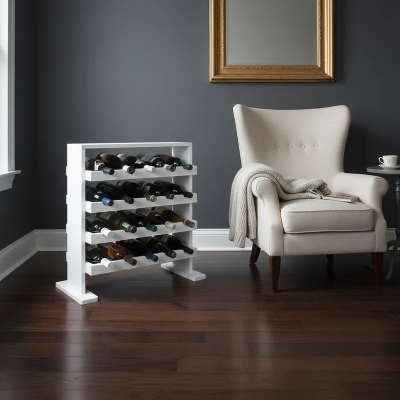 Adega Decorativa Piso Prateleira para Vinhos e Bebidas 20 garrafas - Branco Laca