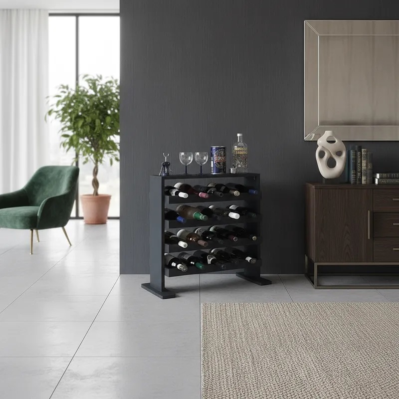 Adega Decorativa Piso Prateleira para Vinhos e Bebidas 20 garrafas - Preto Laca