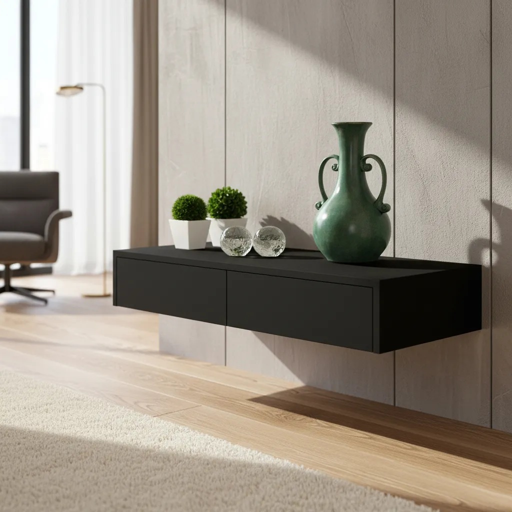 Aparador Penteadeira Console Suspenso Preto Laca