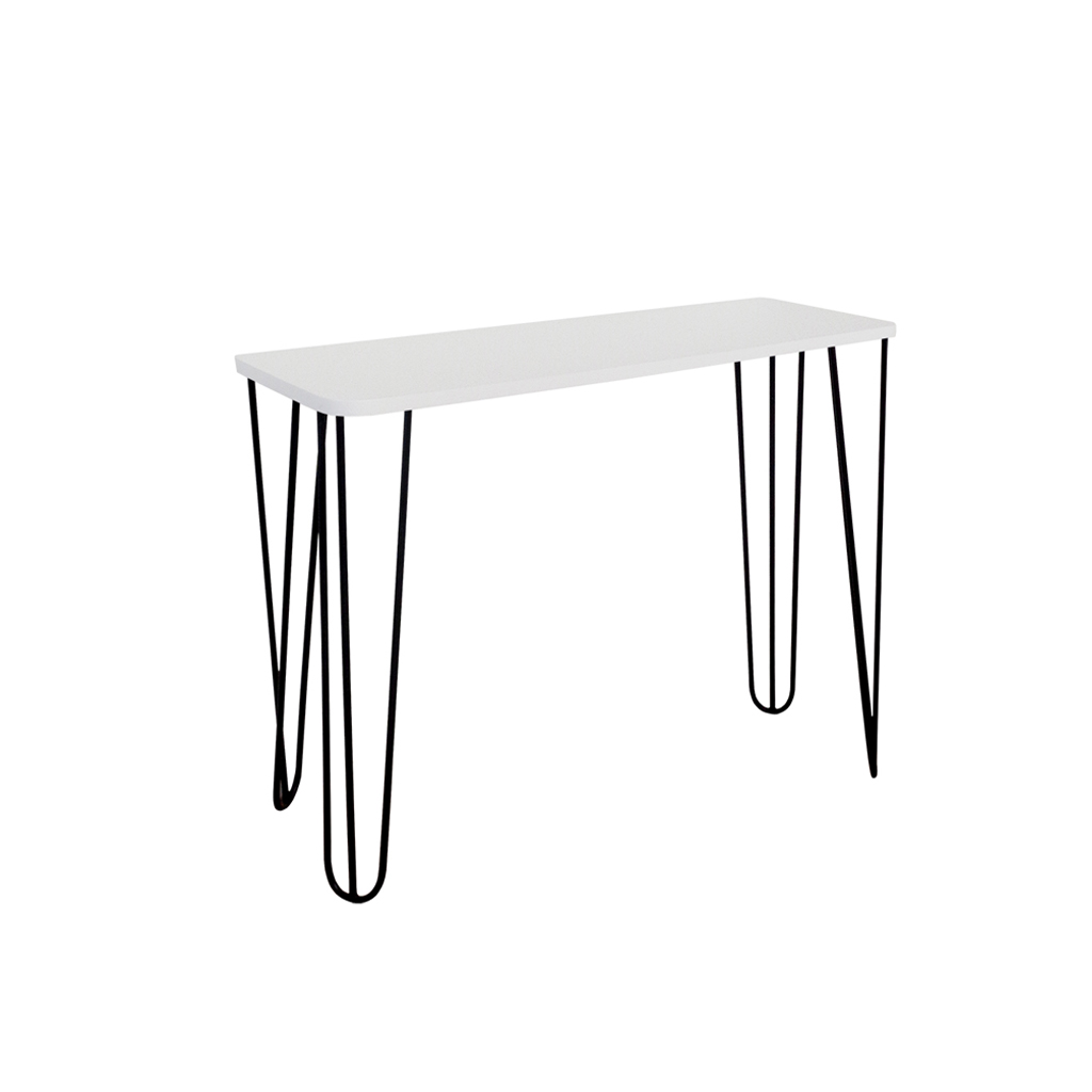 Aparador Tampo Console Pés Hairpin Legs Estilo Industrial Branco Laca