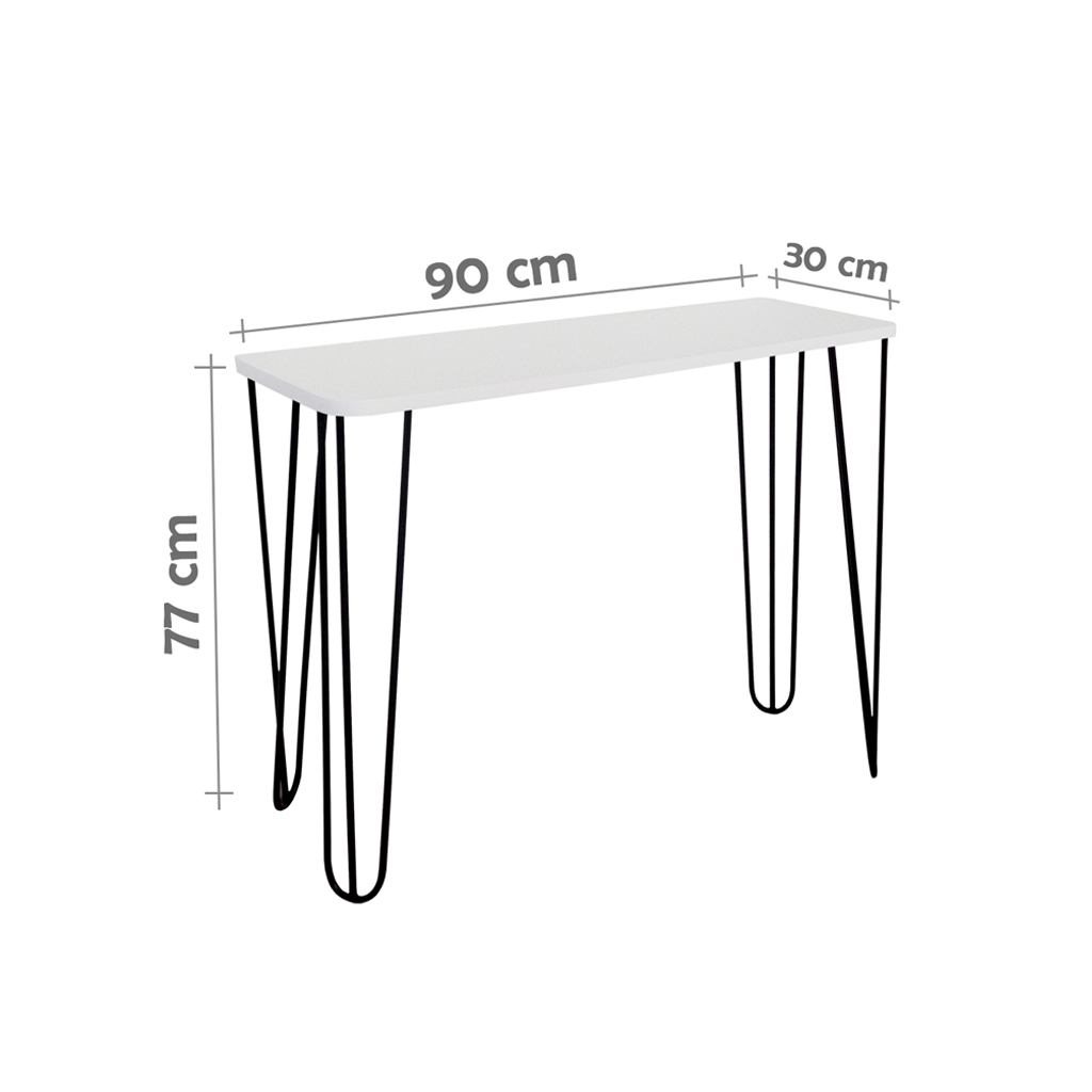 Aparador Tampo Console Pés Hairpin Legs Estilo Industrial Branco Laca