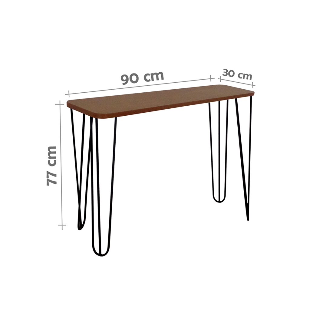 Aparador Tampo Console Pés Hairpin Legs Estilo Industrial Madeira Natural